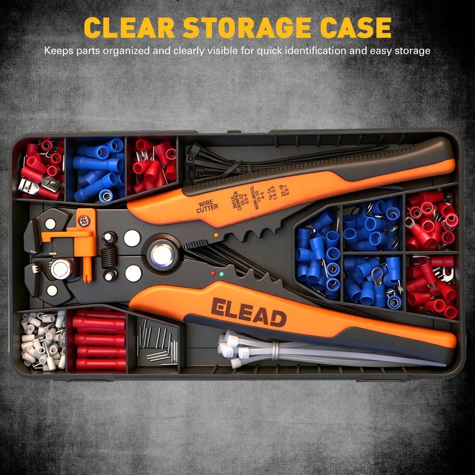 ELEAD 321pcs Wire Connector Kit, Heavy Duty 3-In-1 Automatic Wire Stripper Crimping Cutter Tool, Self-Adjustable Wire Stripper For 10-24 AWG, Includes Ring Terminals, Terminals, Fork Terminals Connector Set, Suitable For Men, Great Father's Day/Husband DI