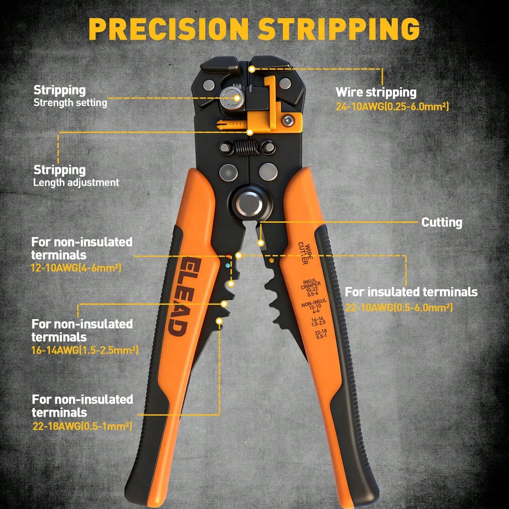 ELEAD 321pcs Wire Connector Kit, Heavy Duty 3-In-1 Automatic Wire Stripper Crimping Cutter Tool, Self-Adjustable Wire Stripper For 10-24 AWG, Includes Ring Terminals, Terminals, Fork Terminals Connector Set, Suitable For Men, Great Father's Day/Husband DI