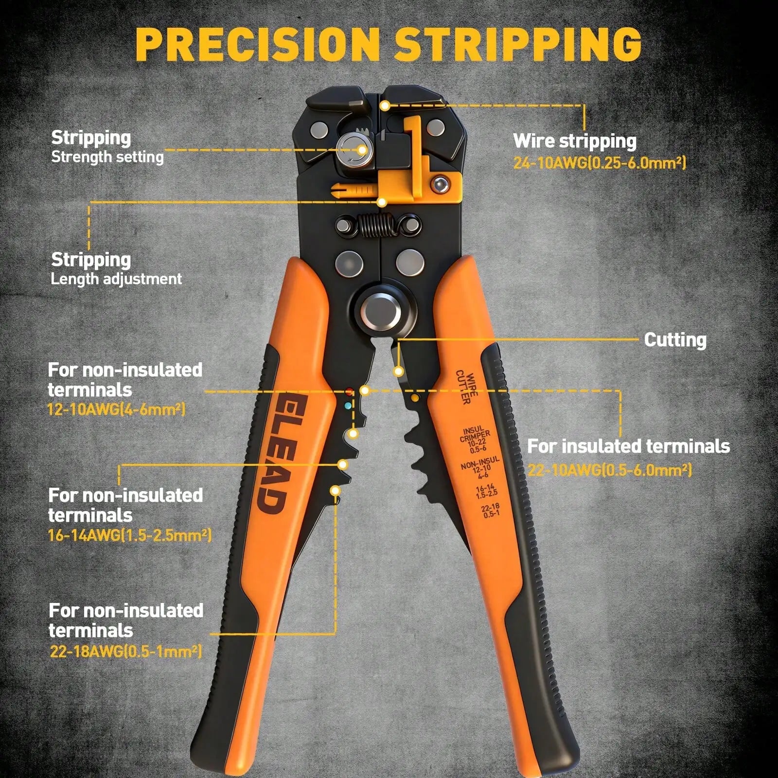 ELEAD 321pcs Wire Connector Kit, Heavy Duty 3-In-1 Automatic Wire Stripper Crimping Cutter Tool, Self-Adjustable Wire Stripper For 10-24 AWG, Includes Ring Terminals, Terminals, Fork Terminals Connector Set, Suitable For Men, Great Father's Day/Husband DI