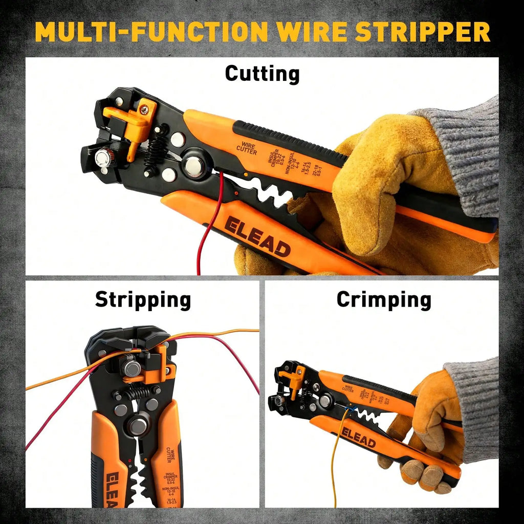 ELEAD 321pcs Wire Connector Kit, Heavy Duty 3-In-1 Automatic Wire Stripper Crimping Cutter Tool, Self-Adjustable Wire Stripper For 10-24 AWG, Includes Ring Terminals, Terminals, Fork Terminals Connector Set, Suitable For Men, Great Father's Day/Husband DI