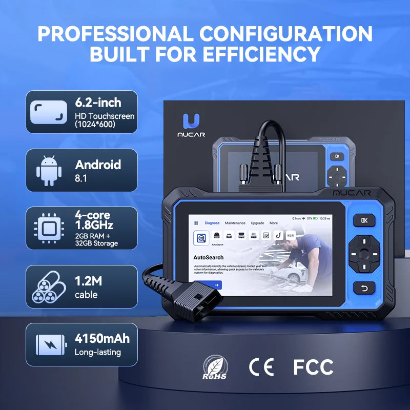 MUCAR 632 Professional Automotive Diagnostic Tool with AI Smart Diagnosis 4 System ECM+TCM+ABS+SRS Lifetime Free Update Scanner