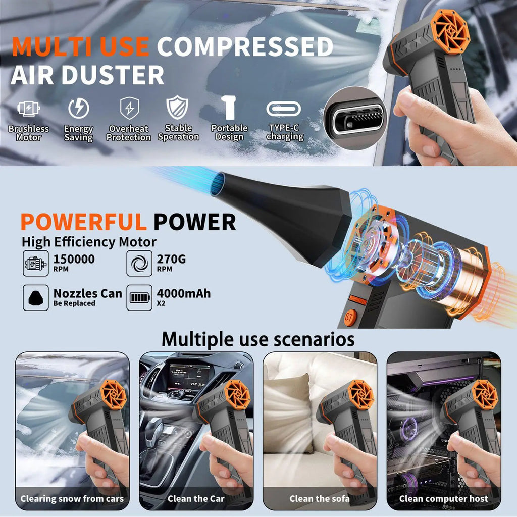 Air Duster For Car Rechargeable Portable Detailing Supplies Car Cleaning Blower Snow Air Duster For Truck RV SUV Frost Household